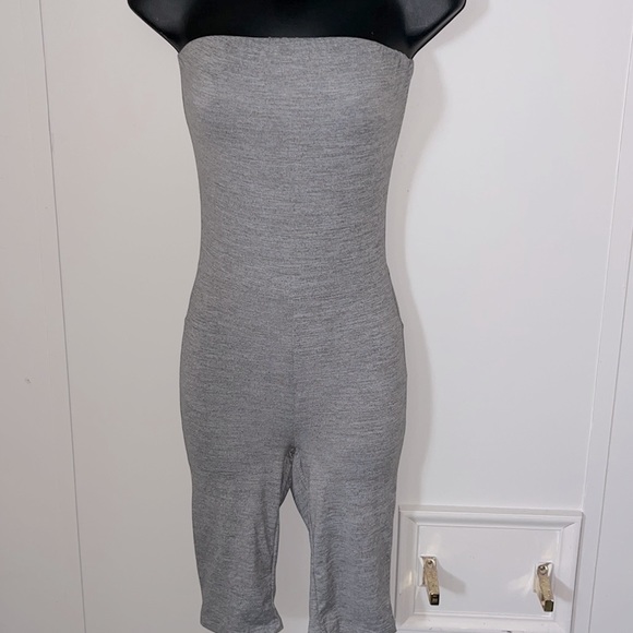 Gray Tube-top Biker Short Romper - Picture 3 of 5